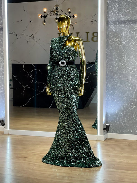 Cenet Sleek Silver Sequin One Shoulder Dres - Blini Fashion House