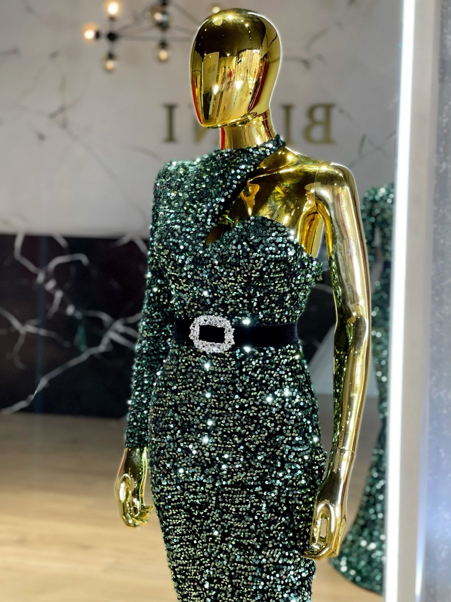 Cenet Sleek Silver Sequin One Shoulder Dres - Blini Fashion House