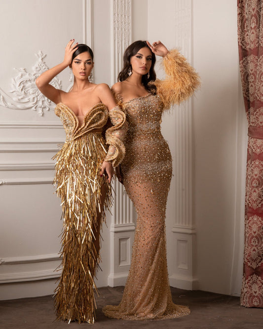 Centifolia Heart Neckline Deep Slit Dress - Blini Fashion House