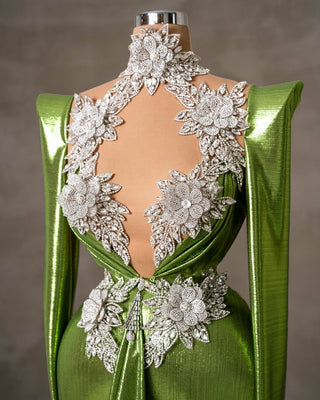Light Green Dress Bodice with Silver Stones and Crystals
