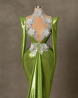Elegant Light Green Dress with Silver Embellishments