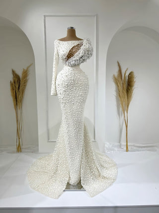 Chelsea Pearl-Detailed One-Shoulder Bridal Dress - Blini Fashion House