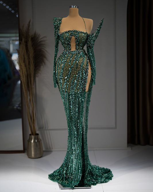 Chhavi Asymmetrical Neckline Dress with Sequins - Blini Fashion House