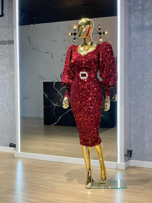 Cires Glamorous Puff-Sleeve Maxi-Length Dress - Blini Fashion House