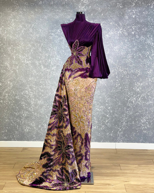 Claire High-Neck Dress with Delicate Side Tail - Blini Fashion House