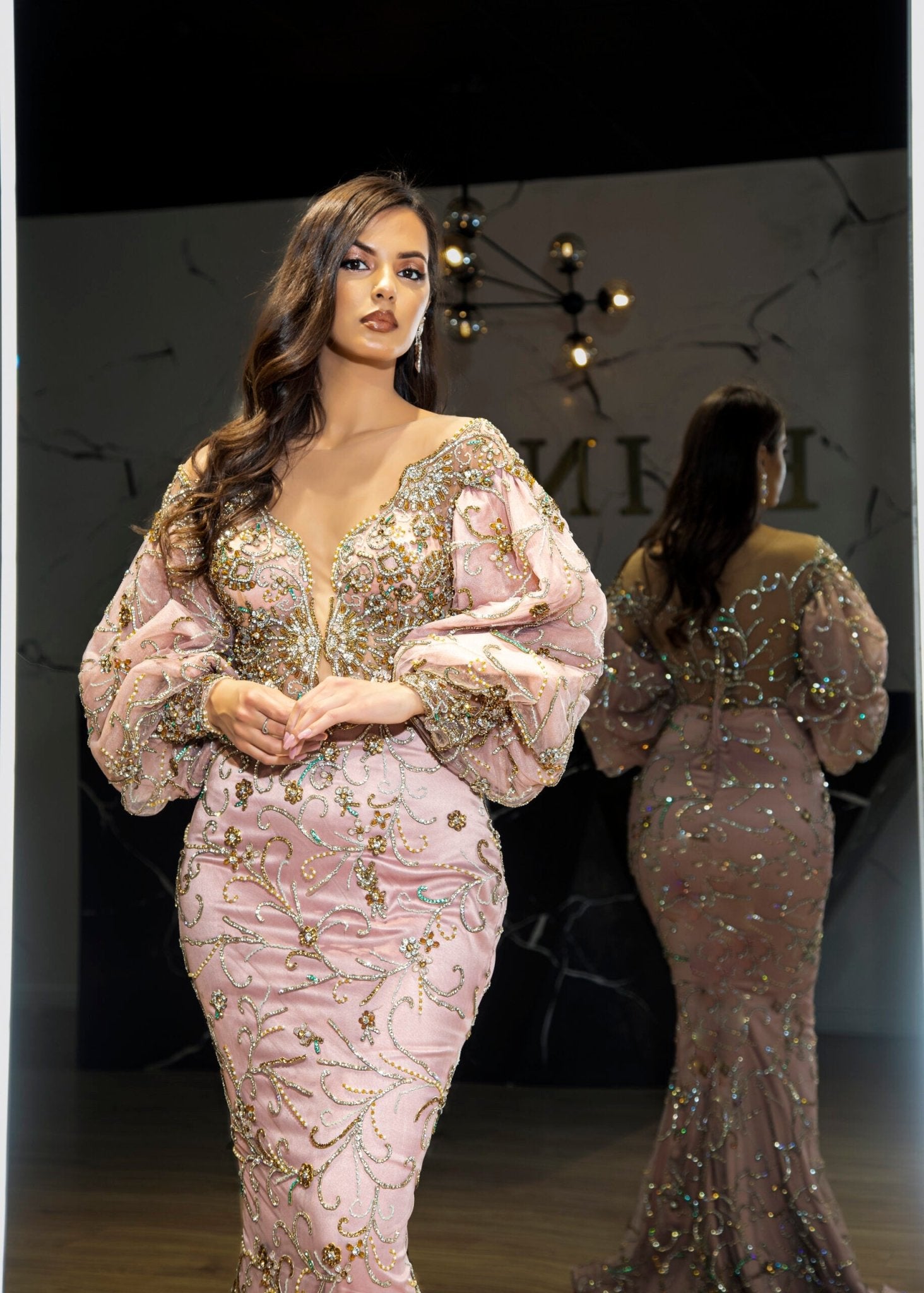 Clariana Puff Sleeve Dress with Layered Overskirt - Blini Fashion House