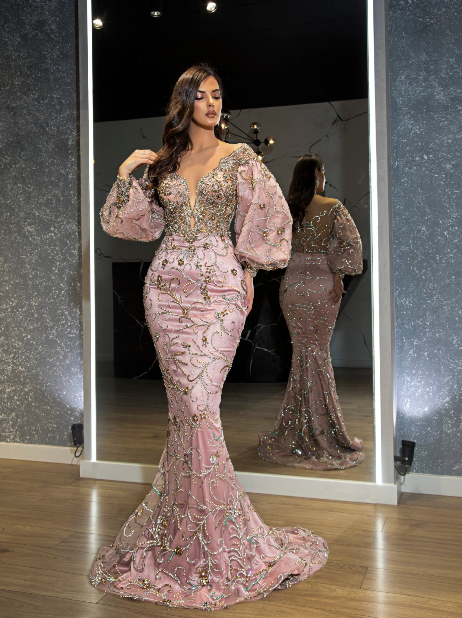 Clariana Puff Sleeve Dress with Layered Overskirt - Blini Fashion House