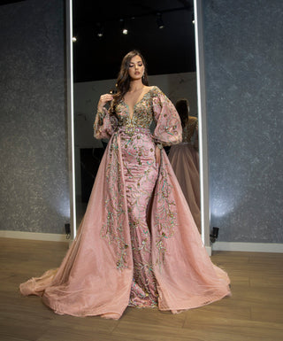 Clariana Puff Sleeve Dress with Layered Overskirt - Blini Fashion House