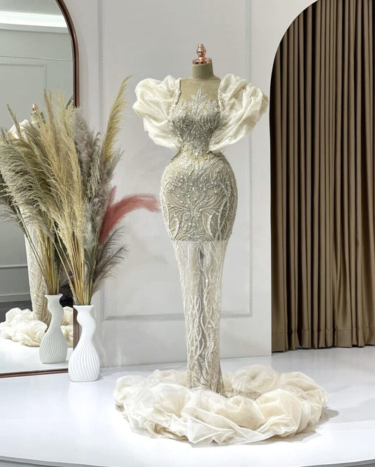 Clarisse Puff Sleeve Dress with Glittering Silver - Blini Fashion House