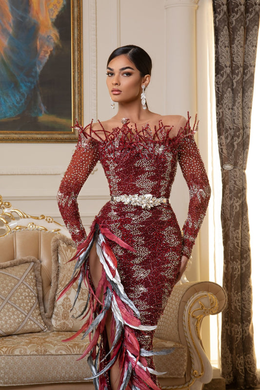 Clary Off-Shoulder Deep Slit Dress - Blini Fashion House