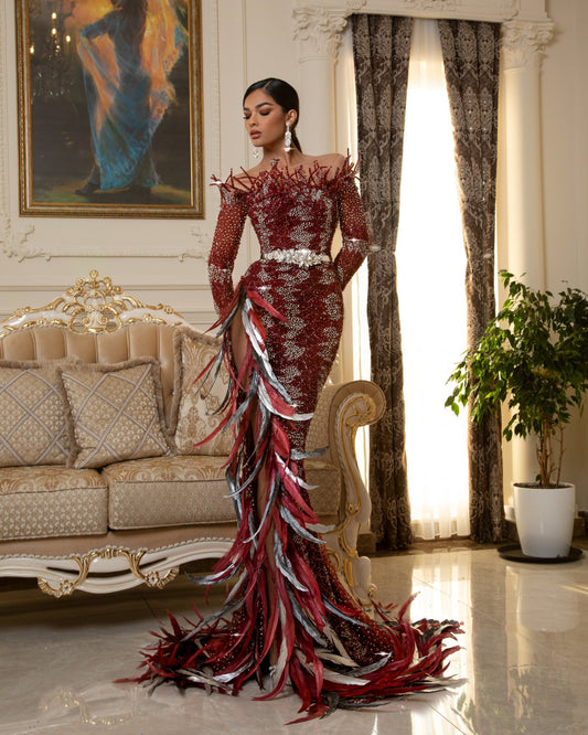 Clary Off-Shoulder Deep Slit Dress - Blini Fashion House