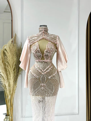 Ḗclat Elegant Crystal Embellished Long Sleeve Dress - Blini Fashion House