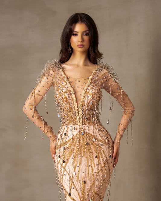 Cole Peach Dress Embellished with Tassels