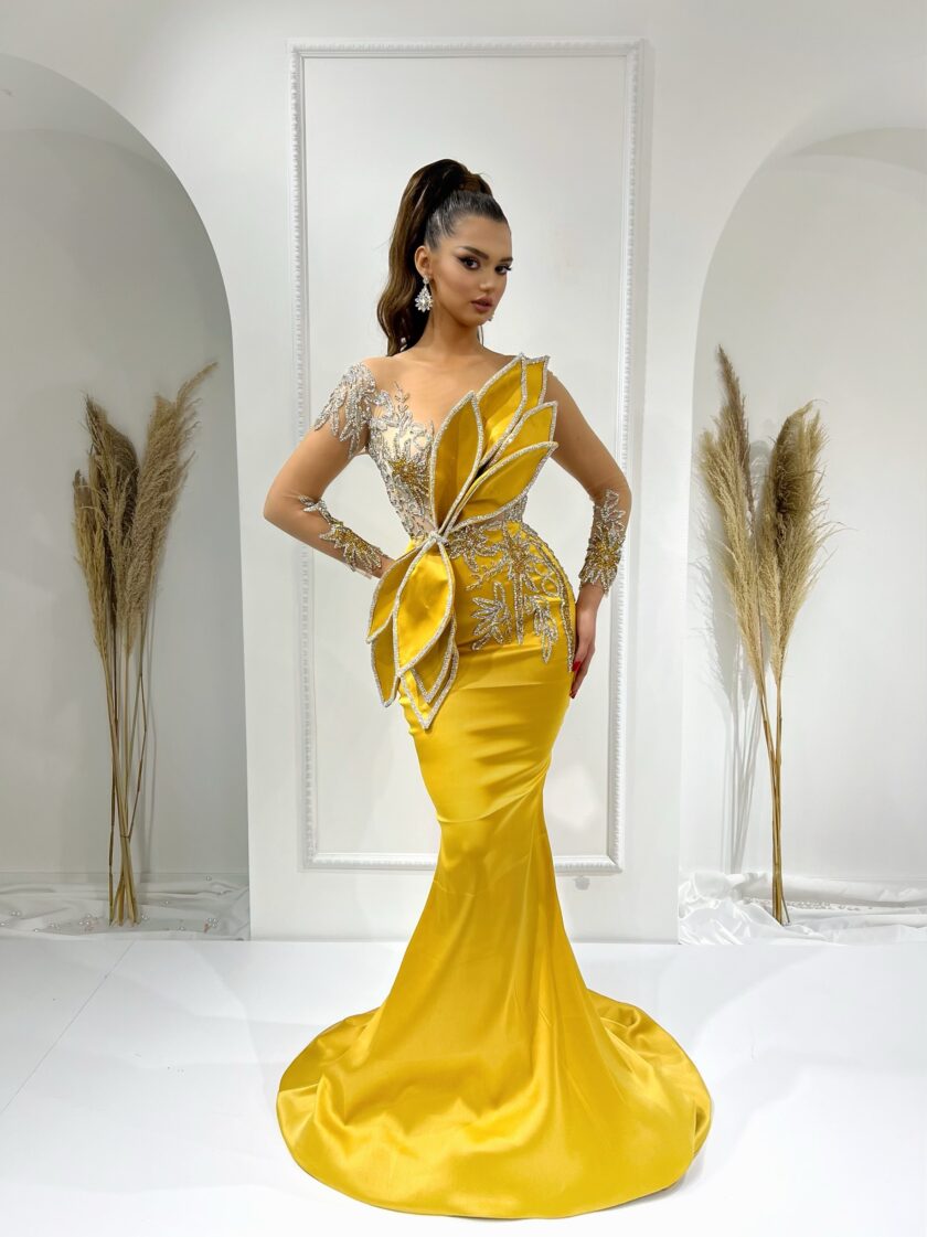 Colista Glimmering Stone and Leaf-Detailed Long Sleeve Dress - Blini Fashion House