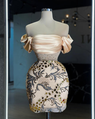 Cordelia Gleaming Stones Off-Shoulder Dress - Blini Fashion House