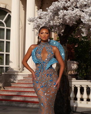 Light Blue Dress with Crystals - Front View
