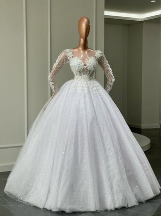 Dasha Elegant Stone-Adorned Long Sleeve Bridal Dress - Blini Fashion House