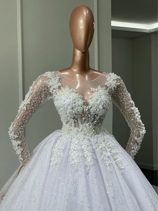 Dasha Elegant Stone-Adorned Long Sleeve Bridal Dress - Blini Fashion House