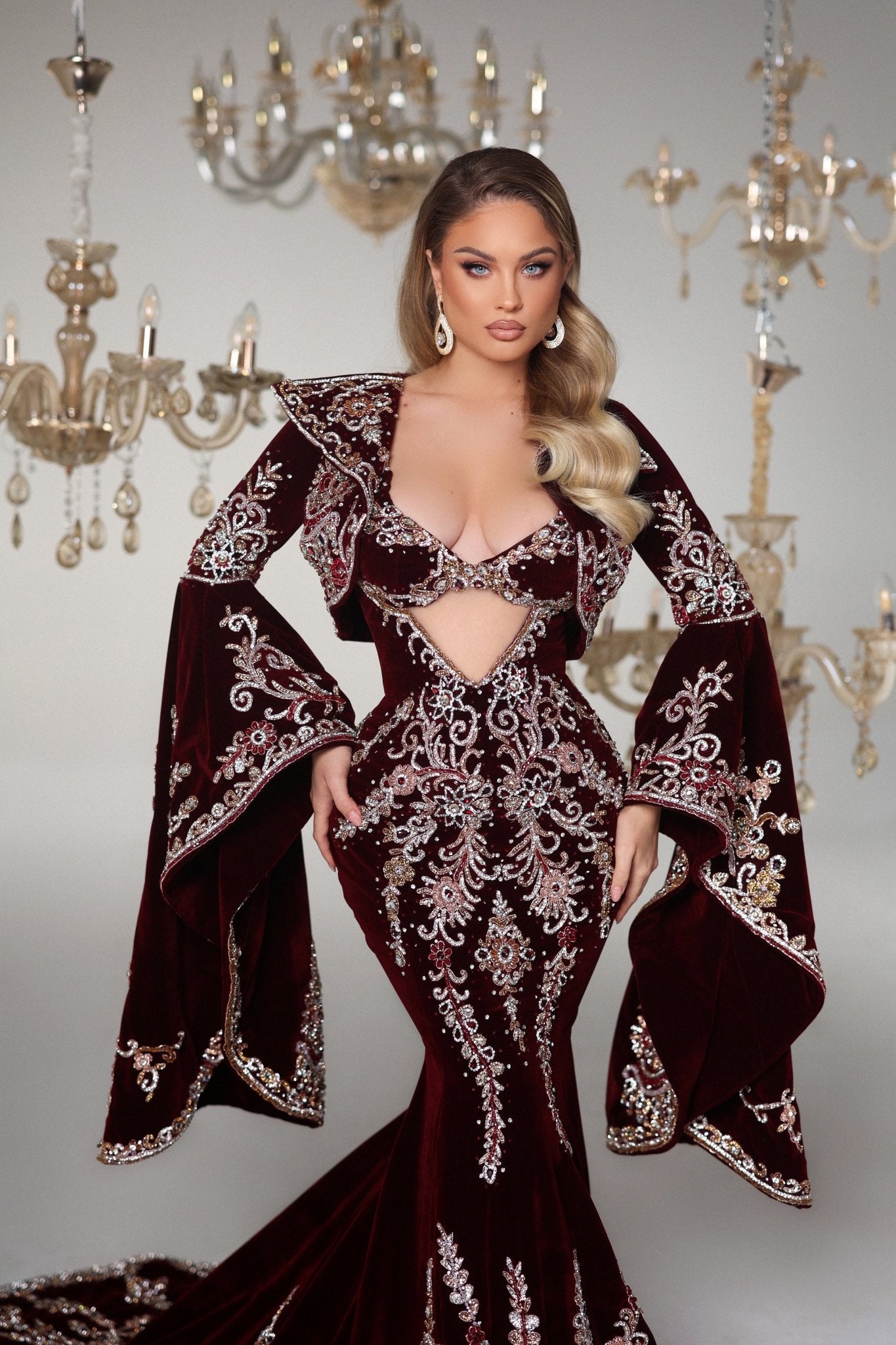 Velvet dress top with stone work