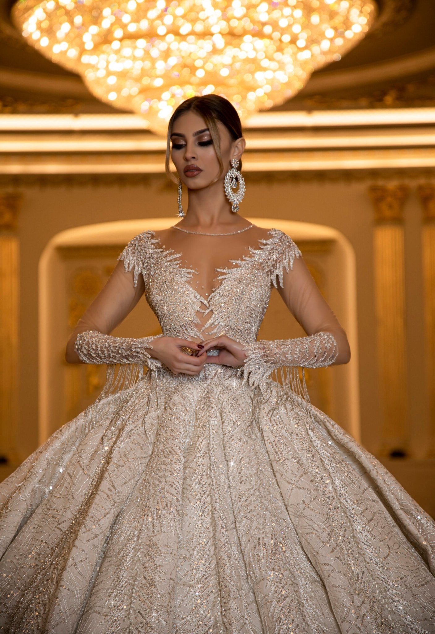 Debora Flowing Chiffon Sleeve Wedding Gown - Blini Fashion House