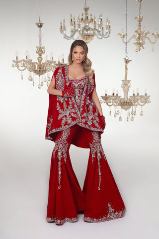 Haute Couture Red Jumpsuit - Sleeveless Elegance with Gemstones