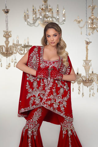 Elegant Sleeveless Red Jumpsuit - Gemstone Embellished