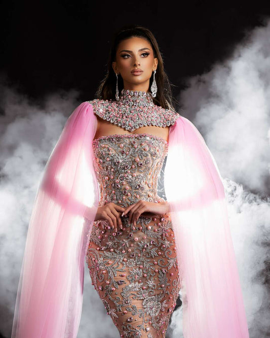Strapless Pink Dress with Silver Embellishments for Elegant Occasions