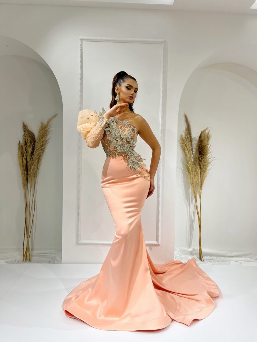 Dorothy Chic One Shoulder Gown with Silver Accents - Blini Fashion House