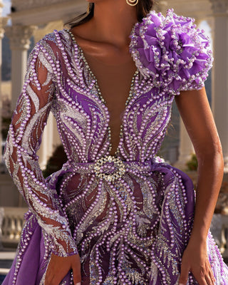 Close-up of Intricate Beadwork on Lace Bodice
