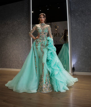 Egret Stone-Embellished Overskirt Dress - Blini Fashion House