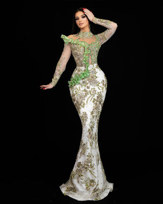 Gown Featuring 3D Design and Stone Embellishments 