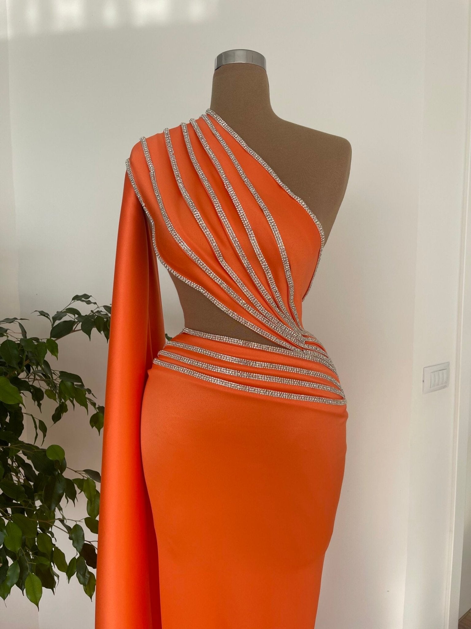 Eirini Sparkling Stone Side Cape Dress - Blini Fashion House