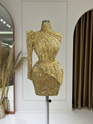 Elektra One Shoulder Dress with Sparkling Sequins - Blini Fashion House