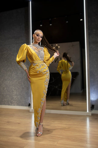 Elena Sparkling High Neck Stone Dress - Blini Fashion House