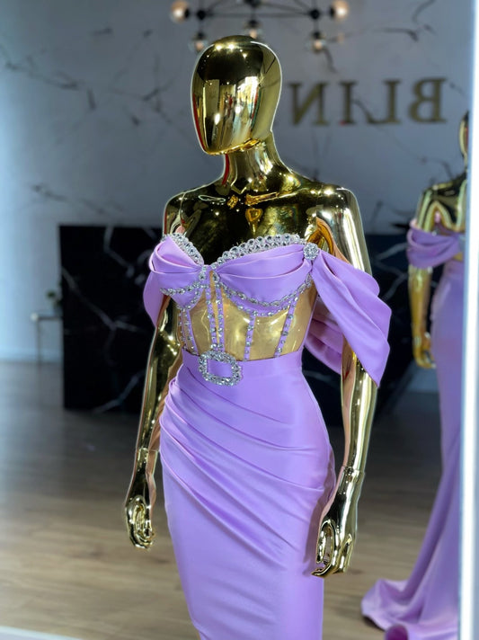 Eleyna Glittering Gown with Off-Shoulder Neckline - Blini Fashion House