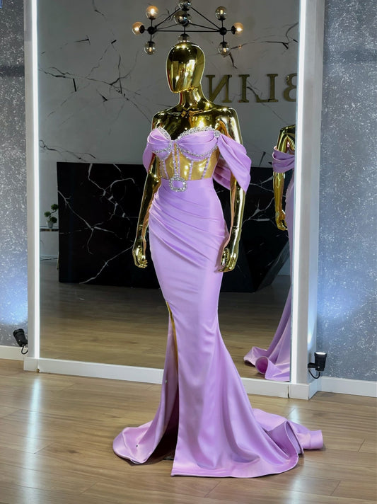 Eleyna Glittering Gown with Off-Shoulder Neckline - Blini Fashion House