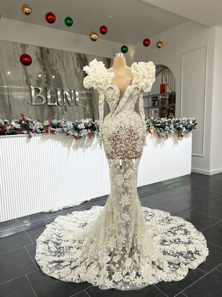 Elija Extravagant Shoulder Details and Delicate Embellishments Bridal Dress - Blini Fashion House