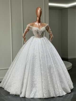 Elin Pearl-Embellished Off-Shoulder Bridal Dress - Blini Fashion House