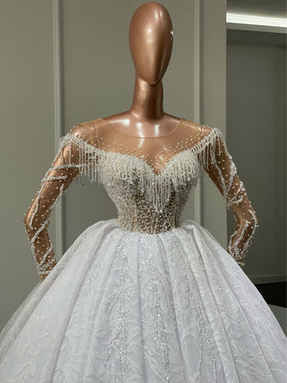 Elin Pearl-Embellished Off-Shoulder Bridal Dress - Blini Fashion House