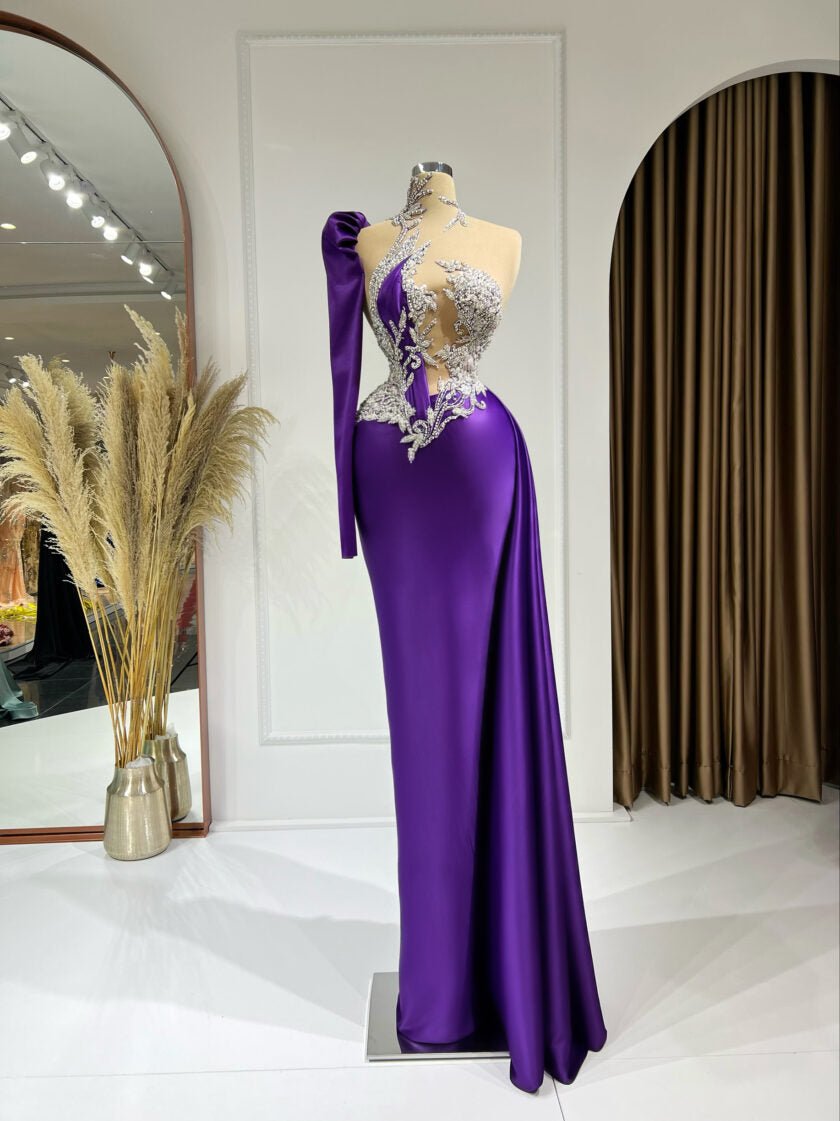 New One Shoulder A Line Long Evening Gown Designer Gradient Chiffon Formal  Beaded Evening Dress - Evening Dresses - AliExpress