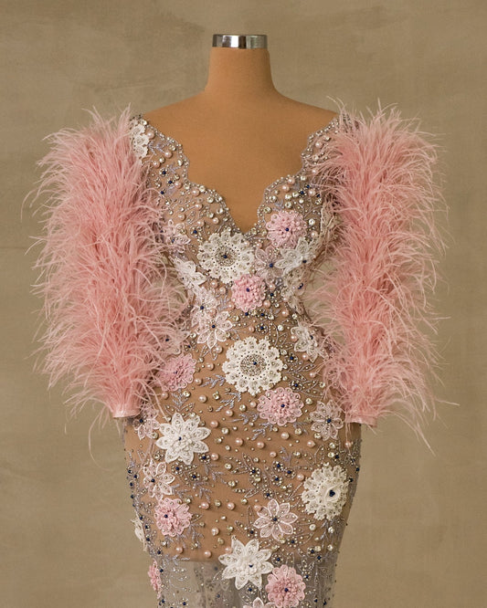 Floral Lace Feather Dress for Special Occasions