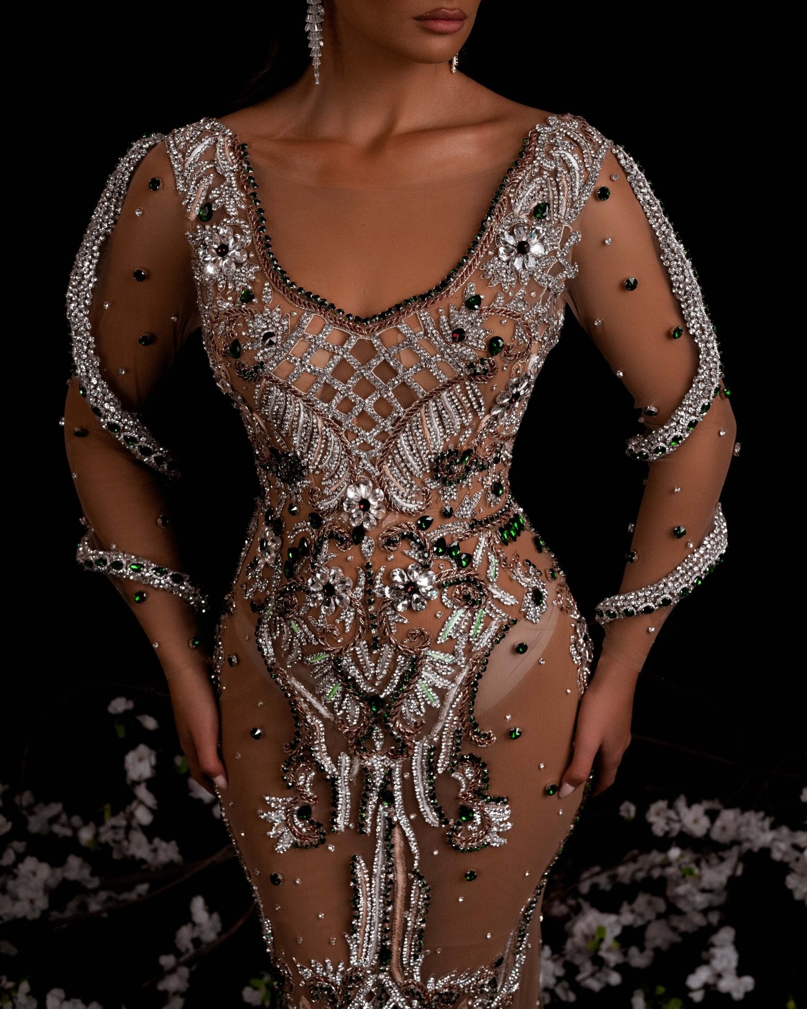 Snake Dress - Silver and Green Stones – Blini Fashion House