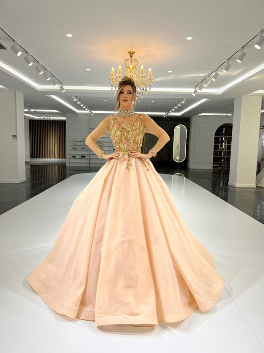 Emery Glamorous High-Neck Ballgown with Sparkling Stones - Blini Fashion House