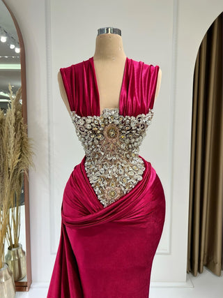 Emerya Side Tail Dress with Shimmering Stones - Blini Fashion House