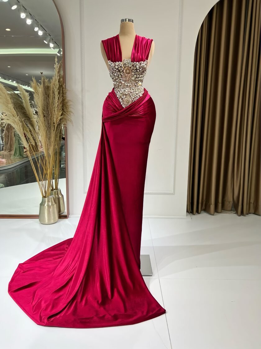 Emerya Side Tail Dress with Shimmering Stones - Blini Fashion House