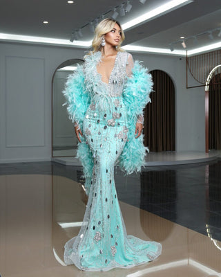 Emma Majestic Cape with Feathers - Blini Fashion House