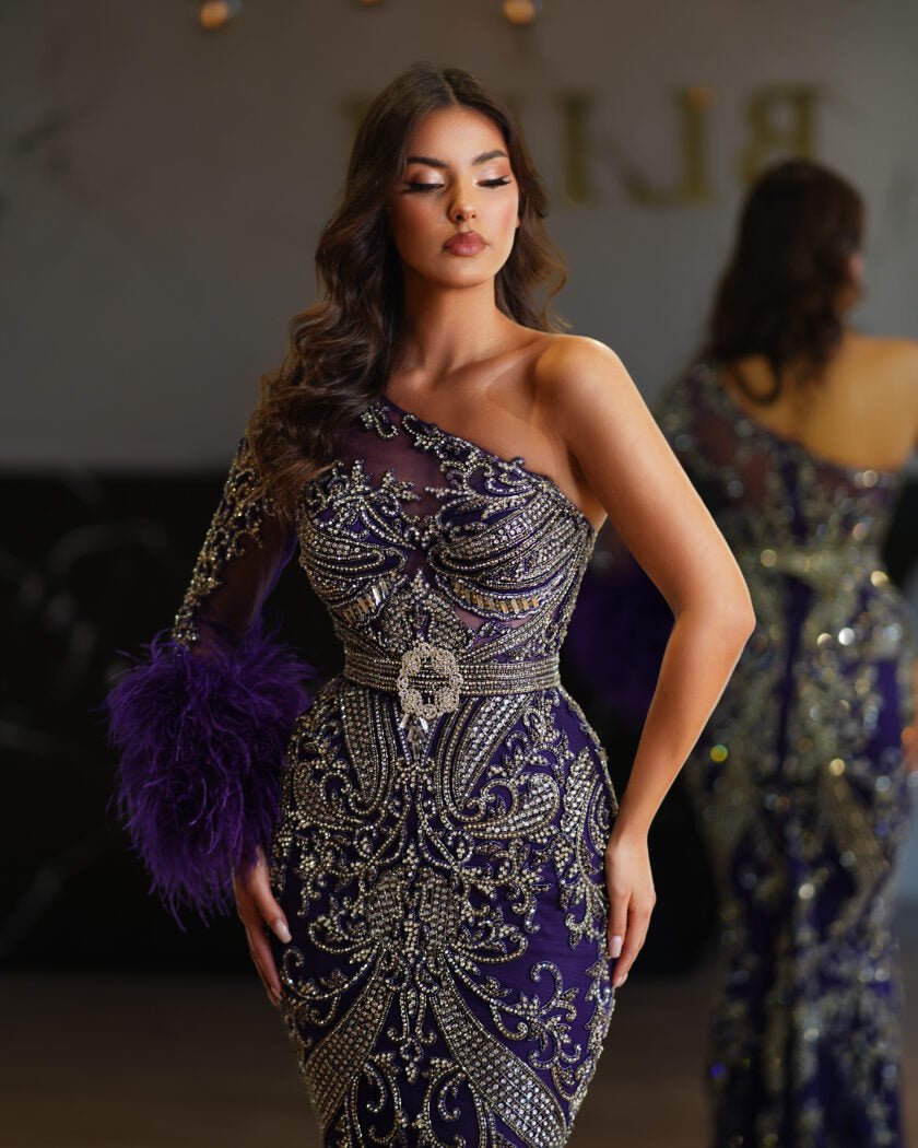 Emmanuelle Sparkling One-Shoulder Stone Gown - Blini Fashion House