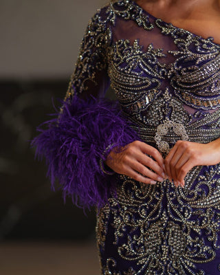 Emmanuelle Sparkling One-Shoulder Stone Gown - Blini Fashion House