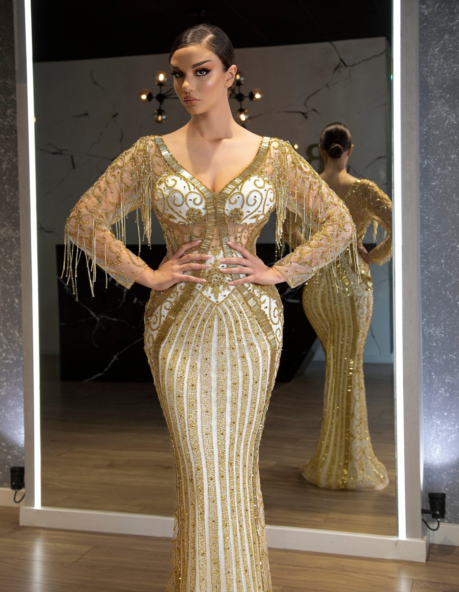 Enail Open Chest Dress adorned with Stones - Blini Fashion House