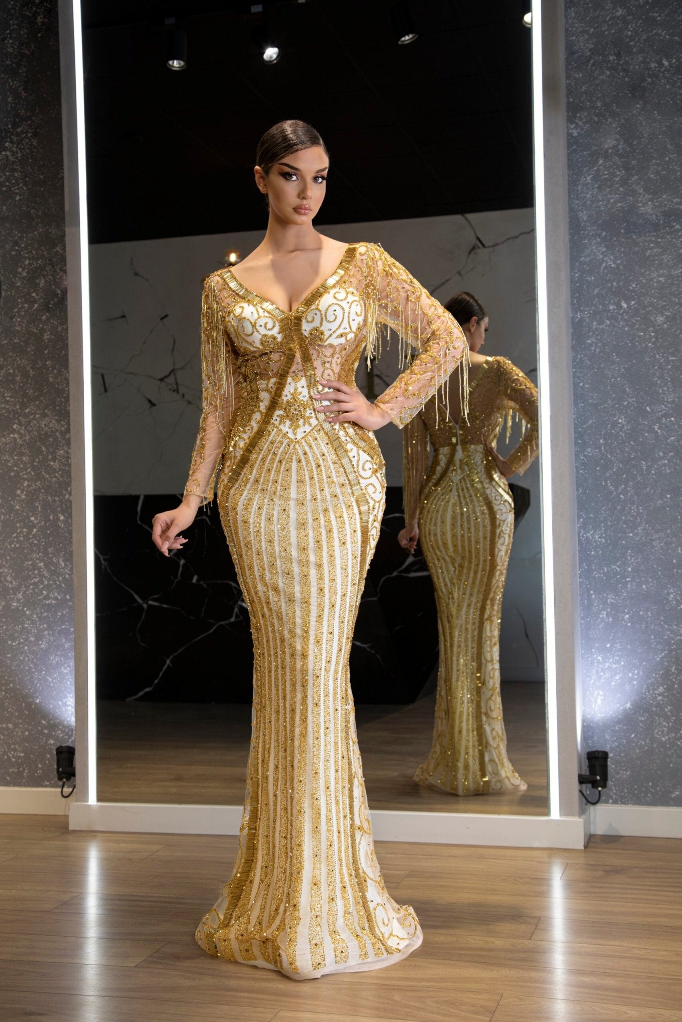 Enail Open Chest Dress adorned with Stones - Blini Fashion House